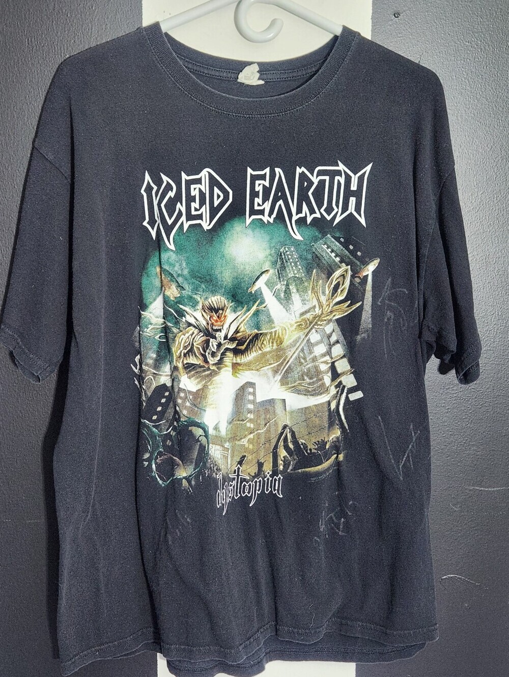Autographed Iced Earth Graphic Tee with Green and White Artwork